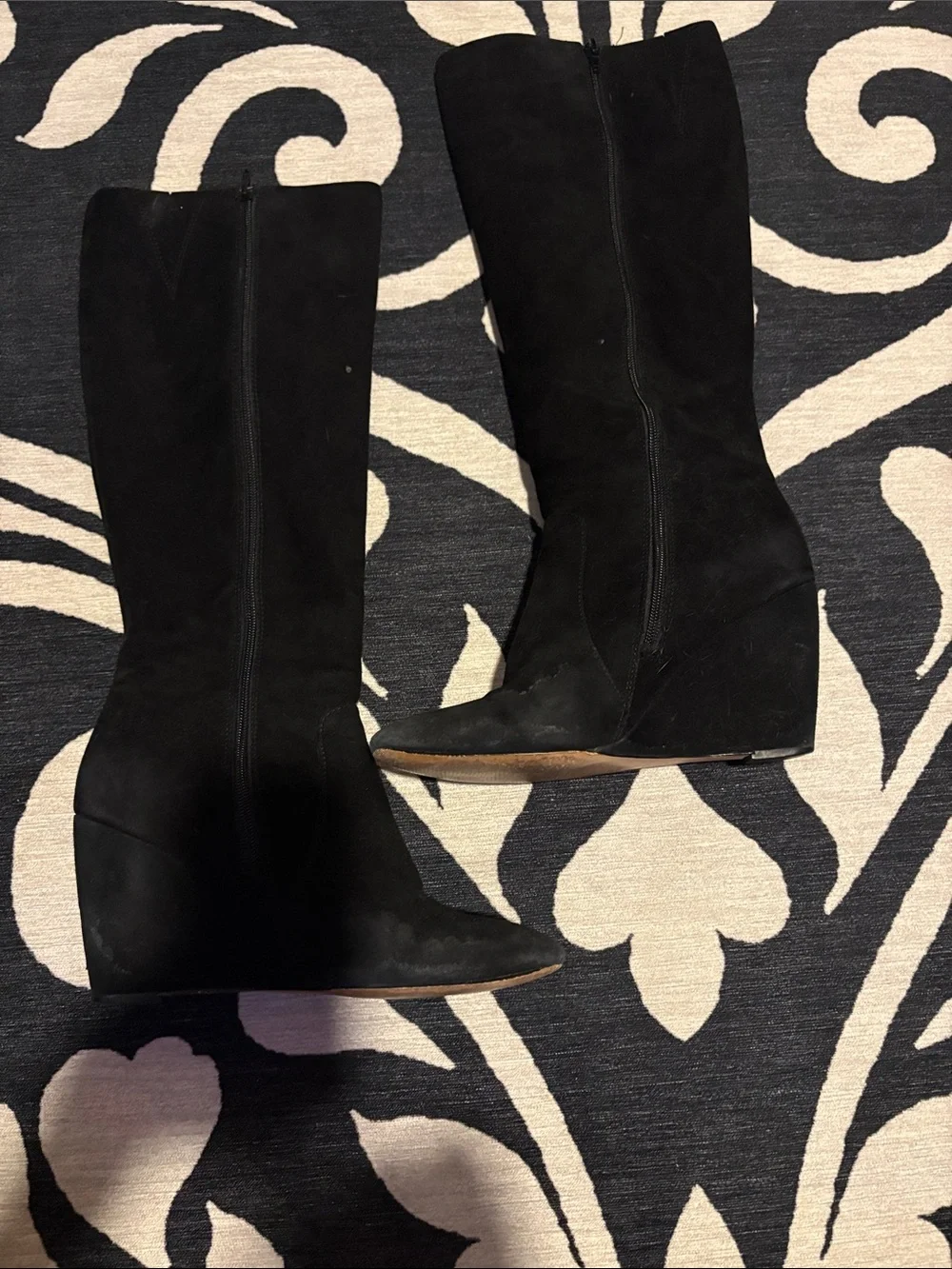 Ann Taylor Black Suede Over-the-Knee Wedge Boots